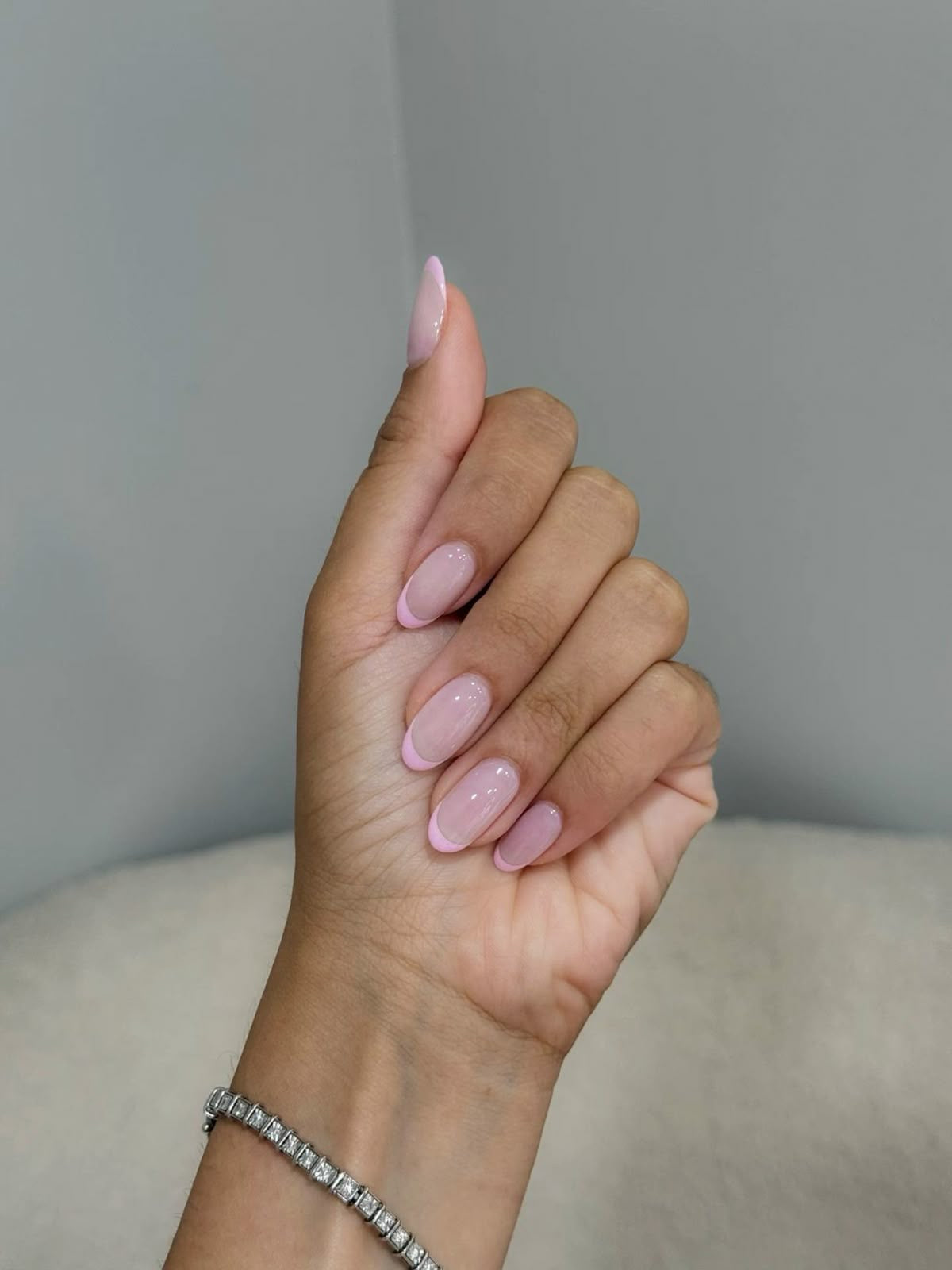 Pink glittery base with baby pink tips