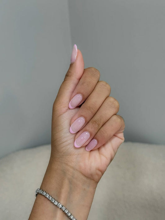 Pink glittery base with baby pink tips